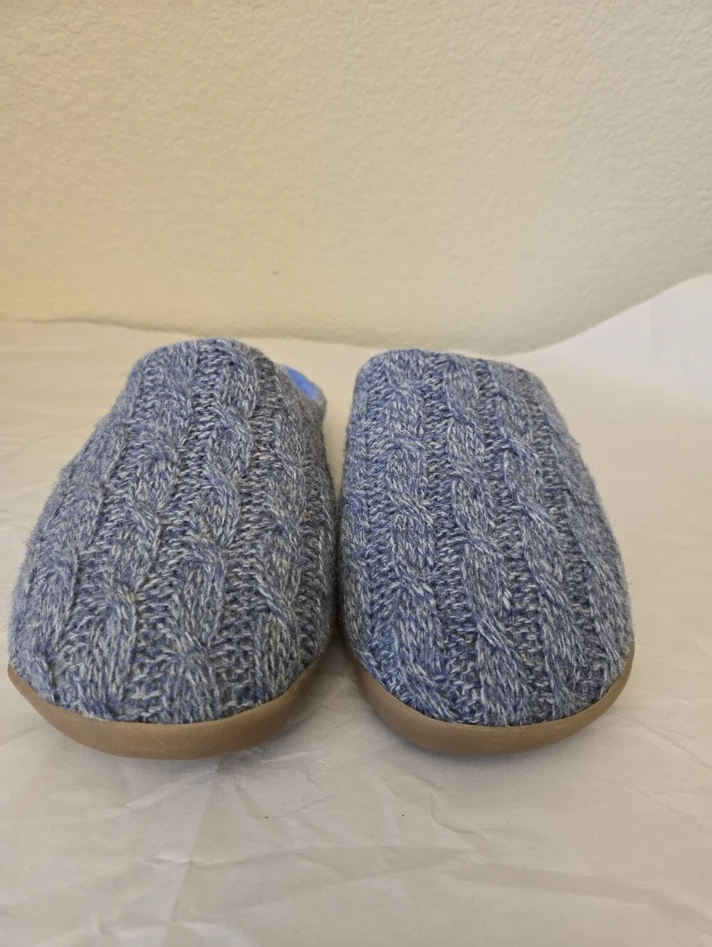 Cosyfeet Purewool Men's Sz 9 Slip On Benny Mules Blue Cable Knit Warm & Comfy